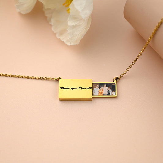 Personalized Envelope Locket Necklace • Photo Necklace • Engraved Memorial Photo Necklace • Pull-out Necklace