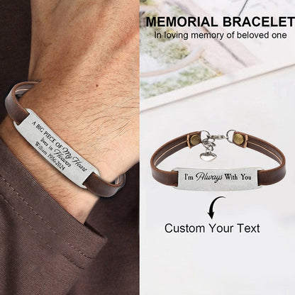 Personalized Engraved Memorial Text Personalized Leather Bracelet