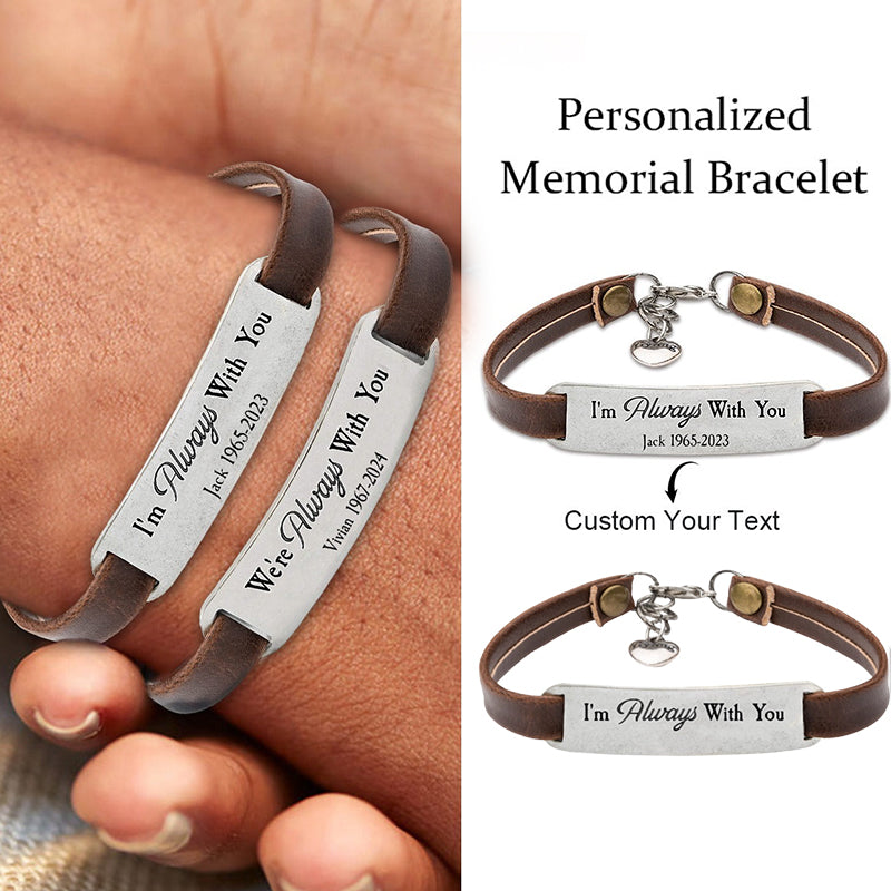 Personalized Engraved Memorial Text Personalized Leather Bracelet